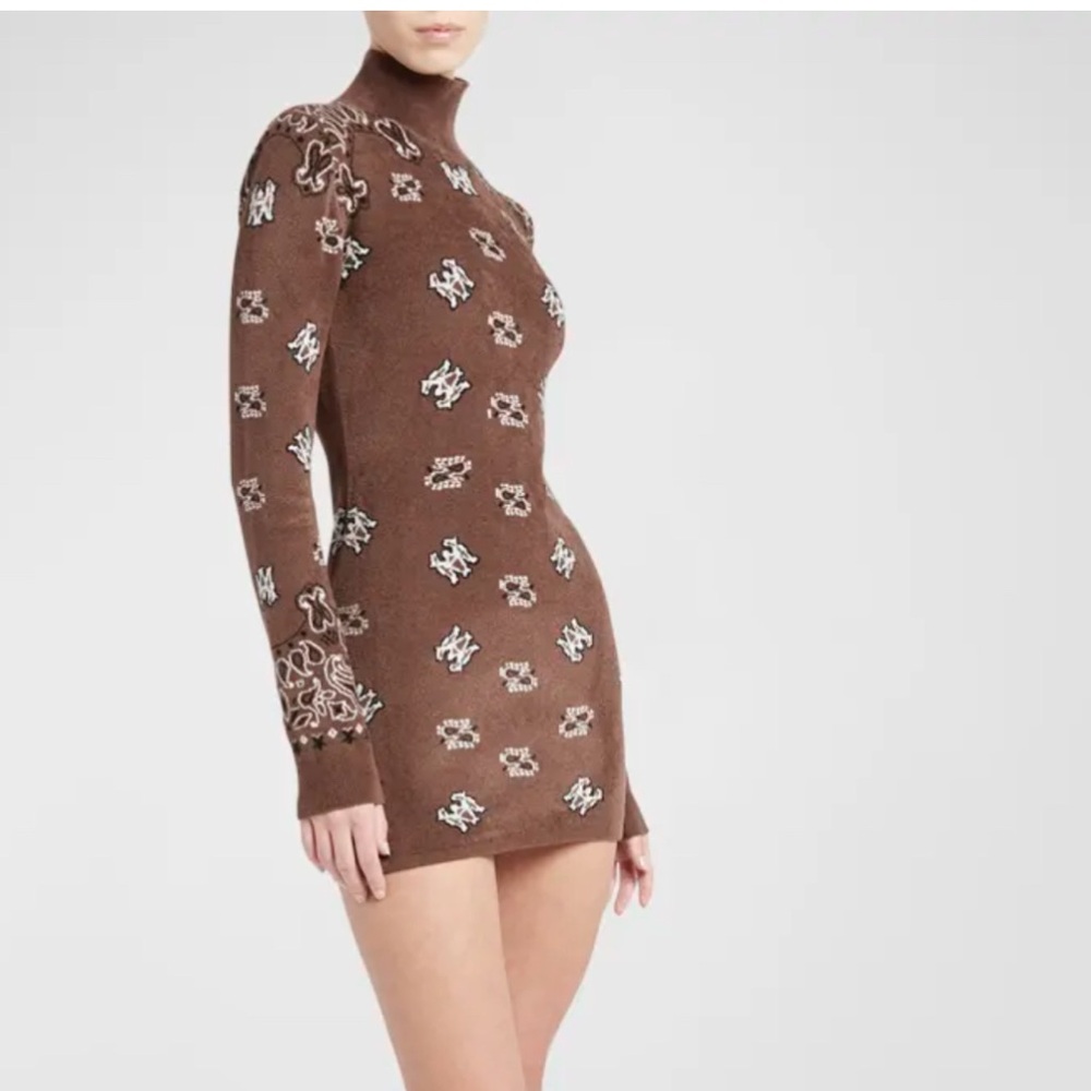 Logo Bandana Mock-Neck Long-Sleeve Knit Mini Dress
Size medium.